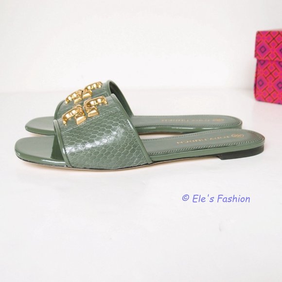 NIB Tory Burch Eleanor Leather Slide Palm Leaf US 7 7.5 8 8.5 9 9.5 10 AUTHENTIC - Picture 9 of 16